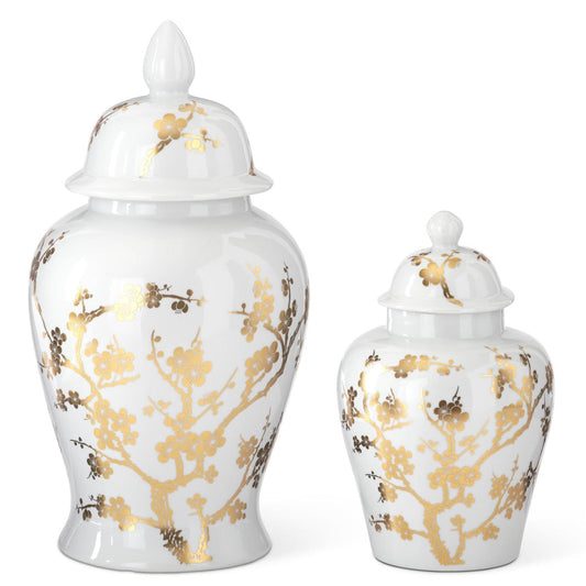 White/Gold Chinoiserie Lidded Jars (Various Sizes)