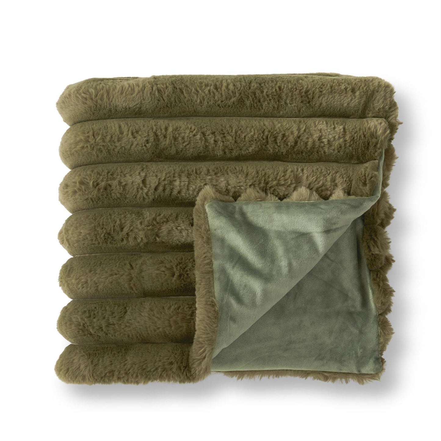 60" Dark Green Vegan Fur Throw Blanket
