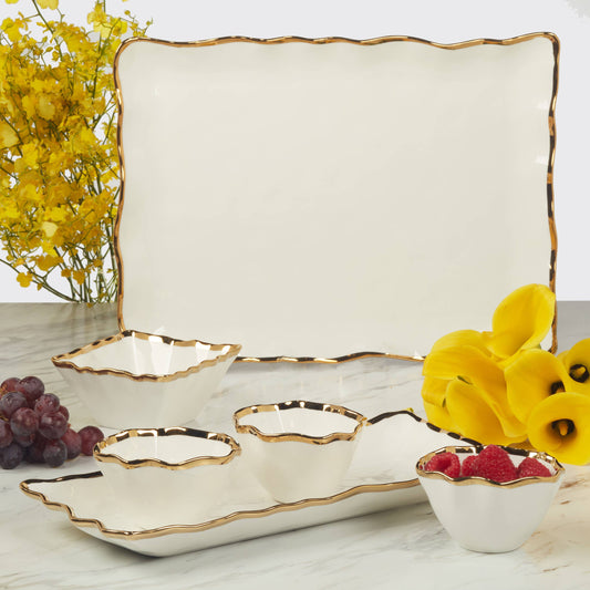 Regency Gold & White Tray w/ Bowls