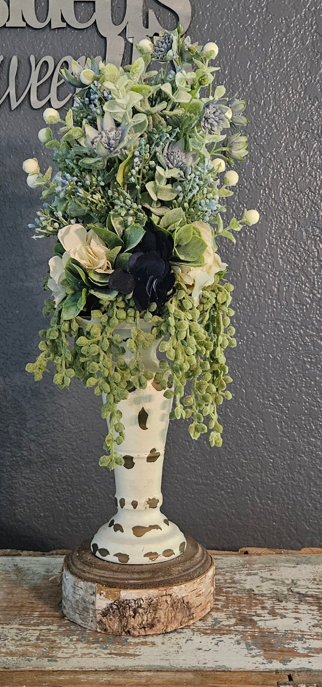 Blue And Cream Candle Topper With Hydrangea
