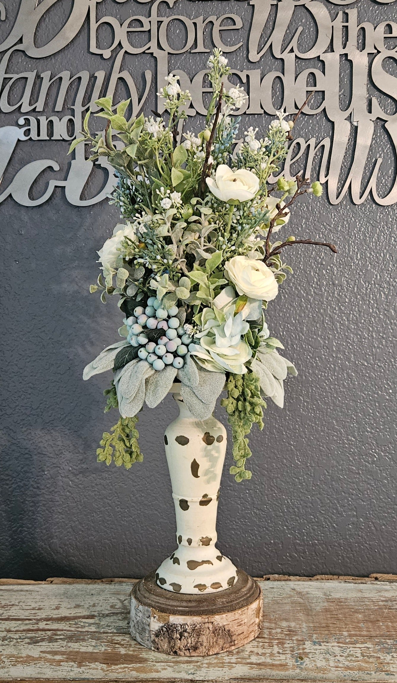 Teal And Cream Candle Topper