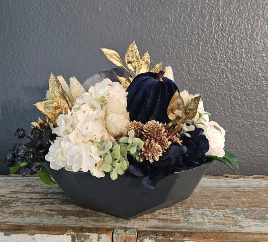 Fall Centerpiece in Black Metal Container