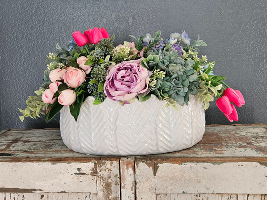 Spring Centerpiece In White Oval Container