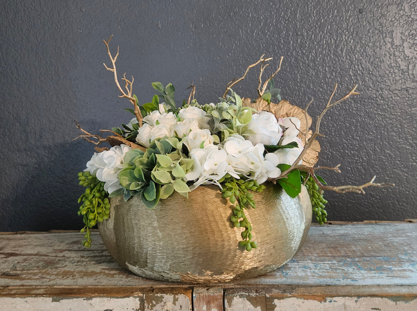 Neutral Centerpiece With Gold Branch Accents