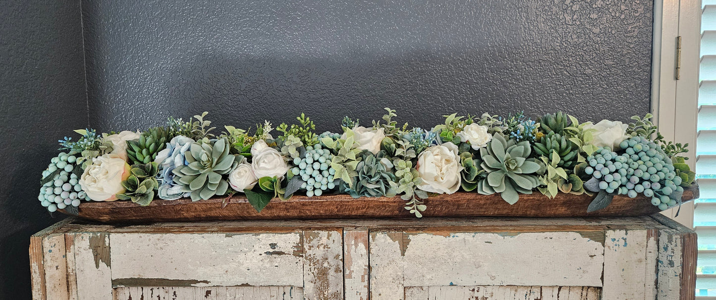 Teal And Cream Doughbowl Arrangement