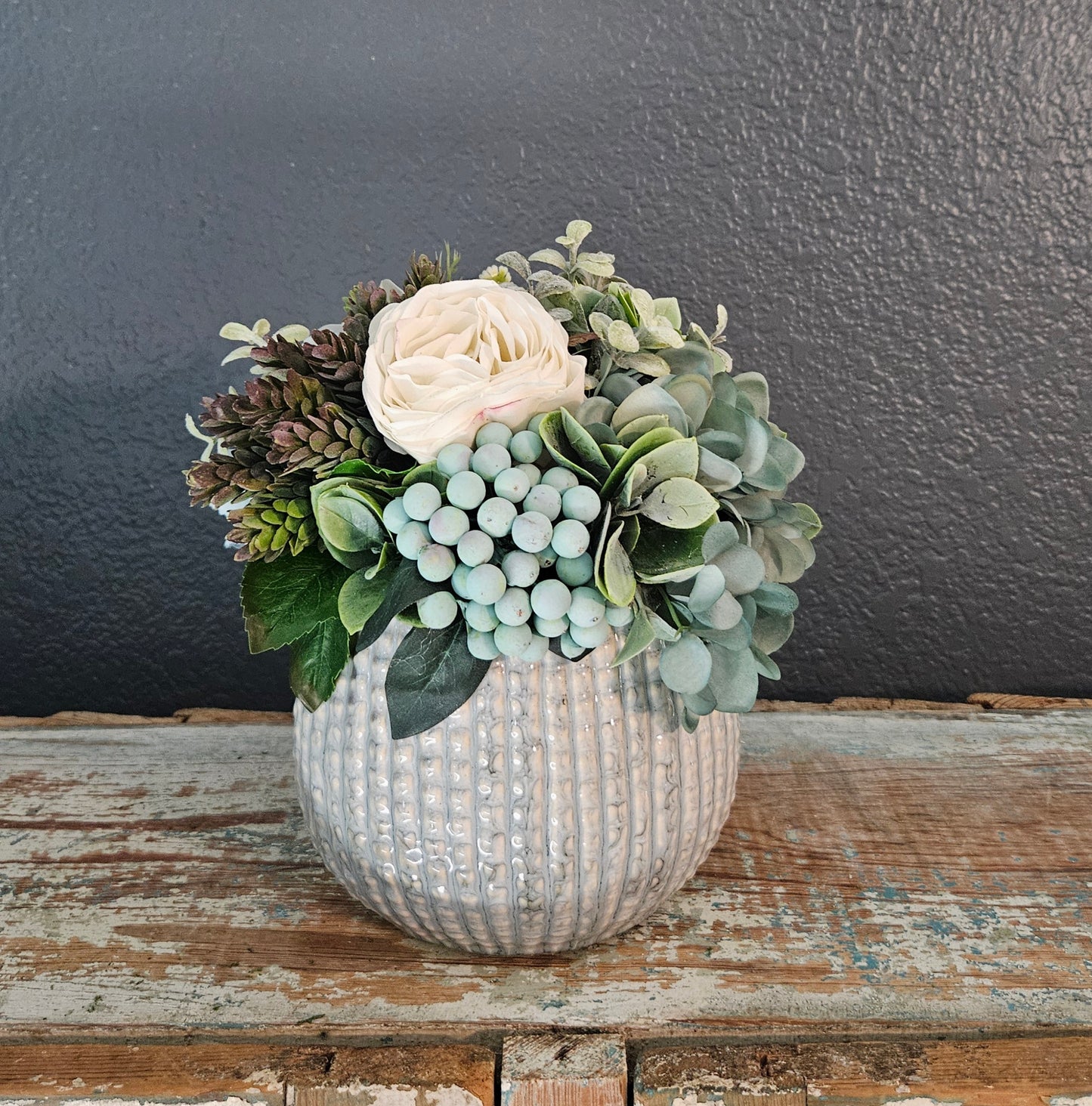 9" Tall Large Sit Around In Textured Smoky Blue Container