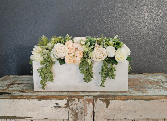 Cream And White Centerpiece In Marble Container