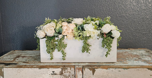 Cream And White Centerpiece In Marble Container