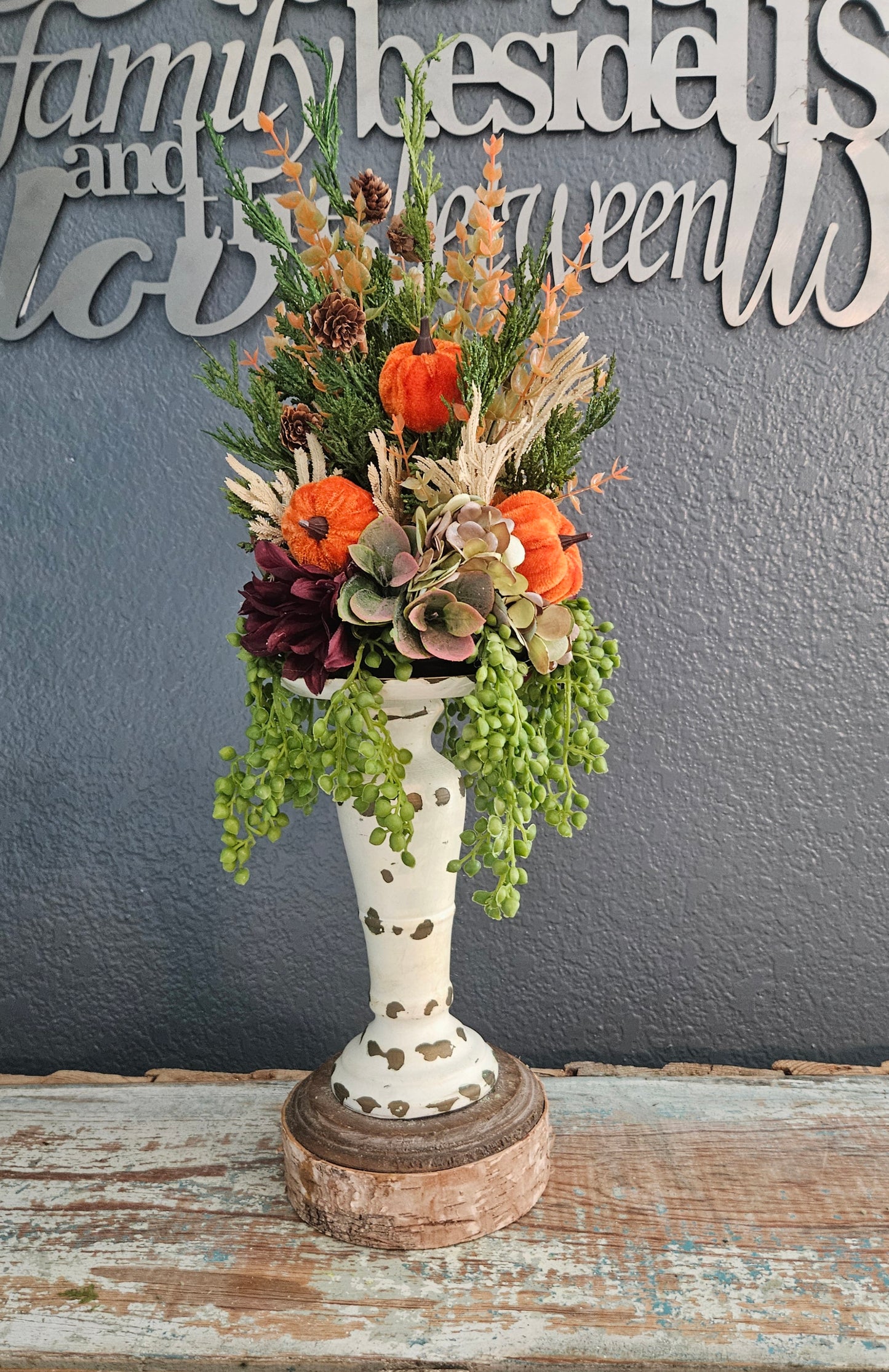 Fall Candle Topper with Small Pinecones