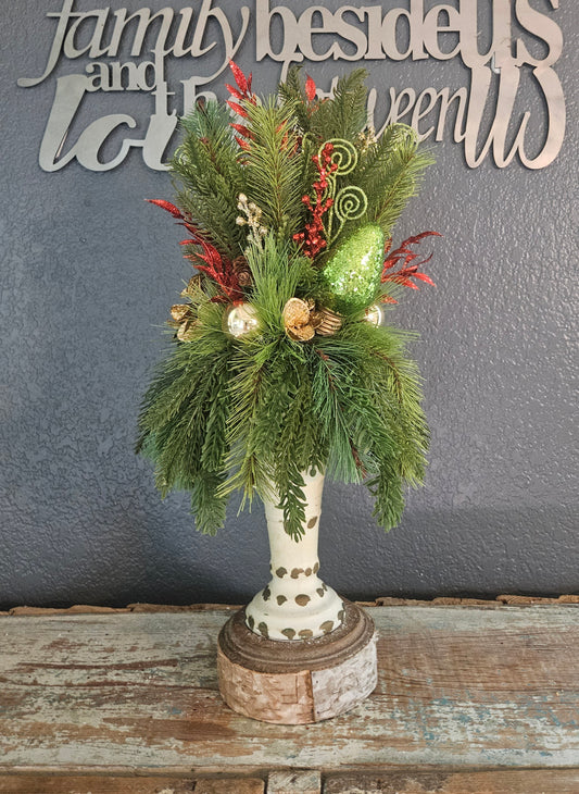 Red, Apple Green and Gold Christmas Candle Topper