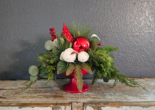 Red Pedestal Christmas Arrangement