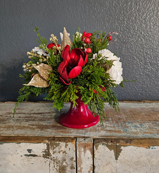 Ranunculus And Magnolia Pedestal Arrangement