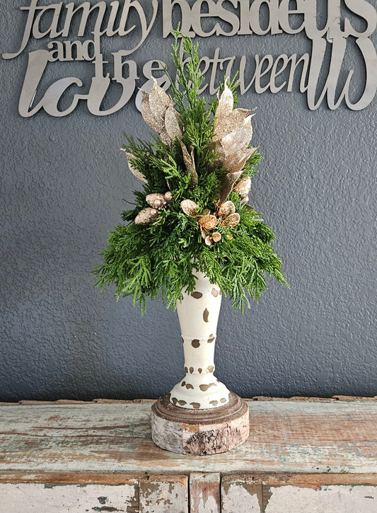 Cypress And Gold Leaf Candle Topper