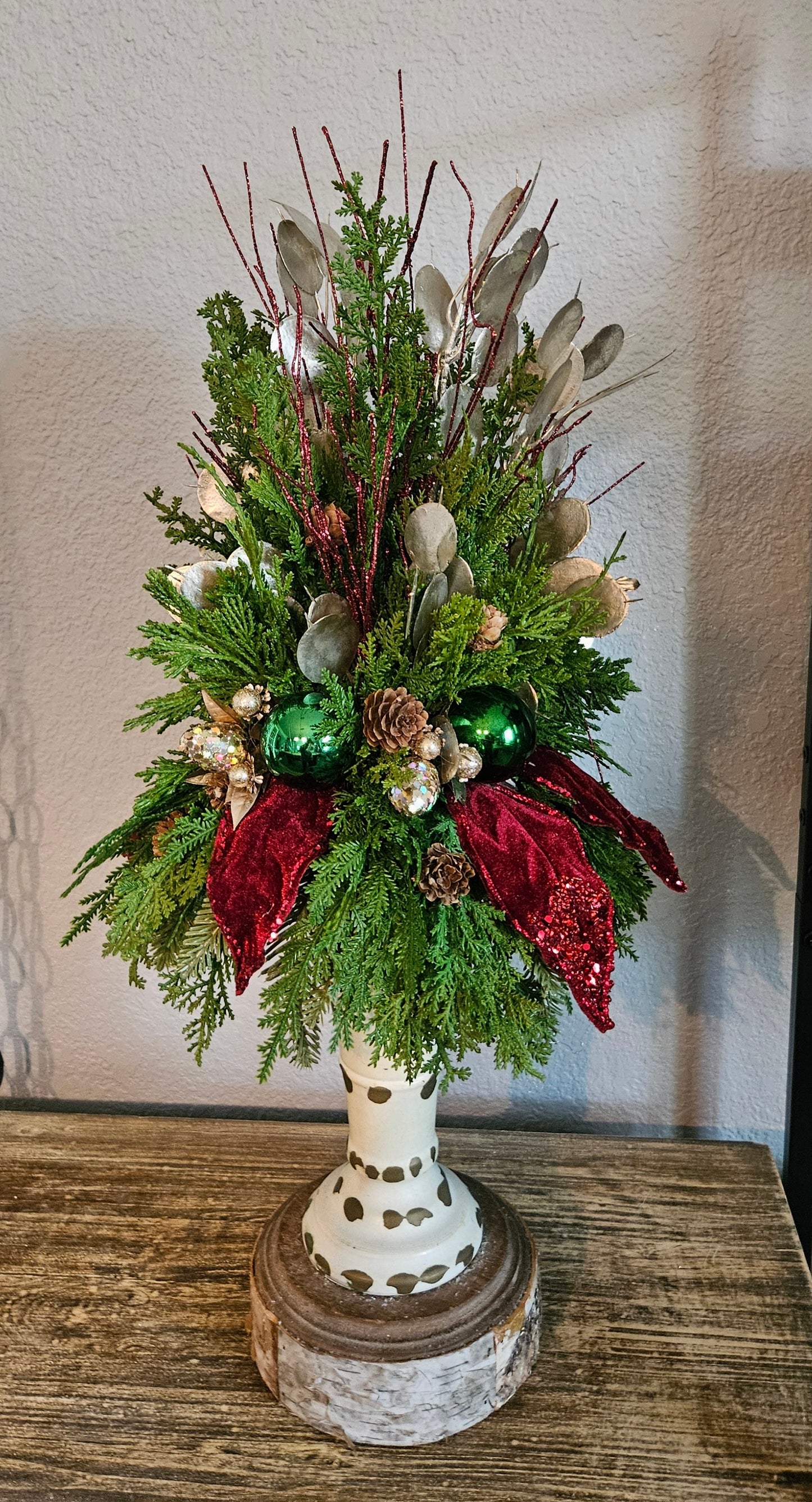 Burgundy and Champagne Gold Candle Topper