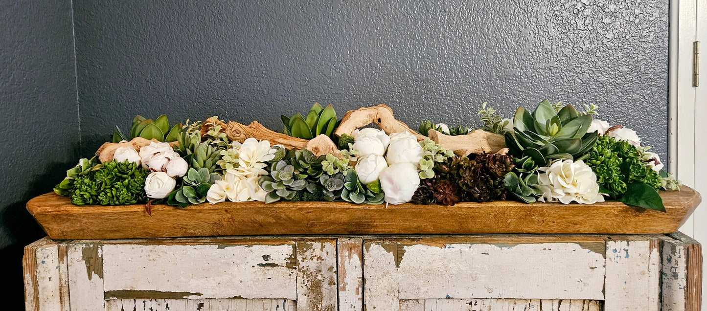 Extra Large Doughbowl Arrangement With Succulents And Driftwood