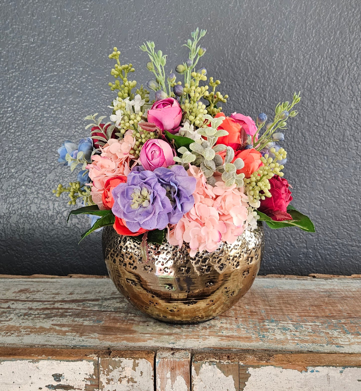 Fresh Look Floral Arrangement In Gold Metal Container