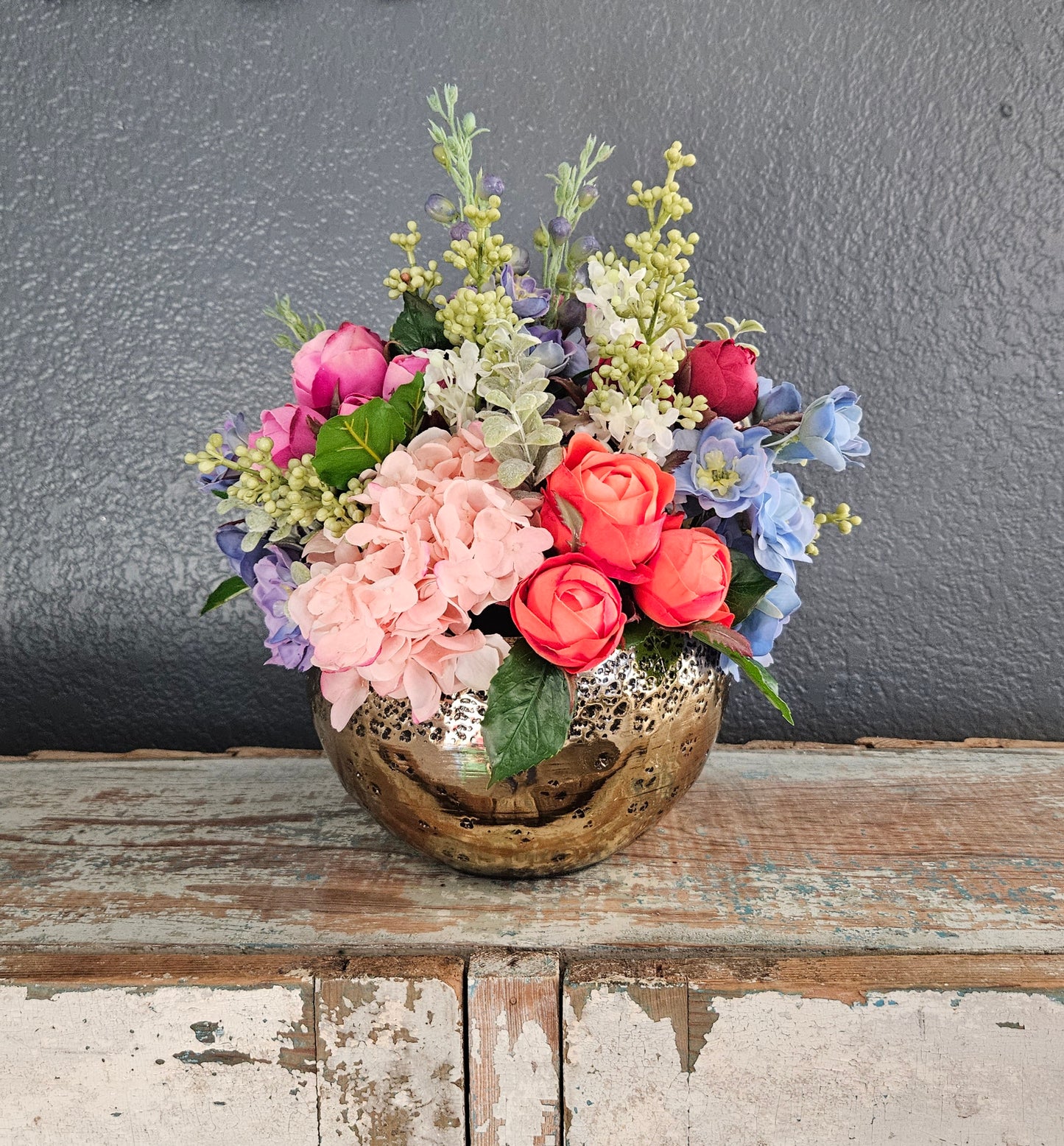 Fresh Look Floral Arrangement In Gold Metal Container