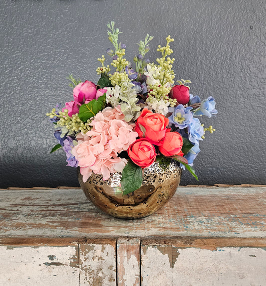 Fresh Look Floral Arrangement In Gold Metal Container