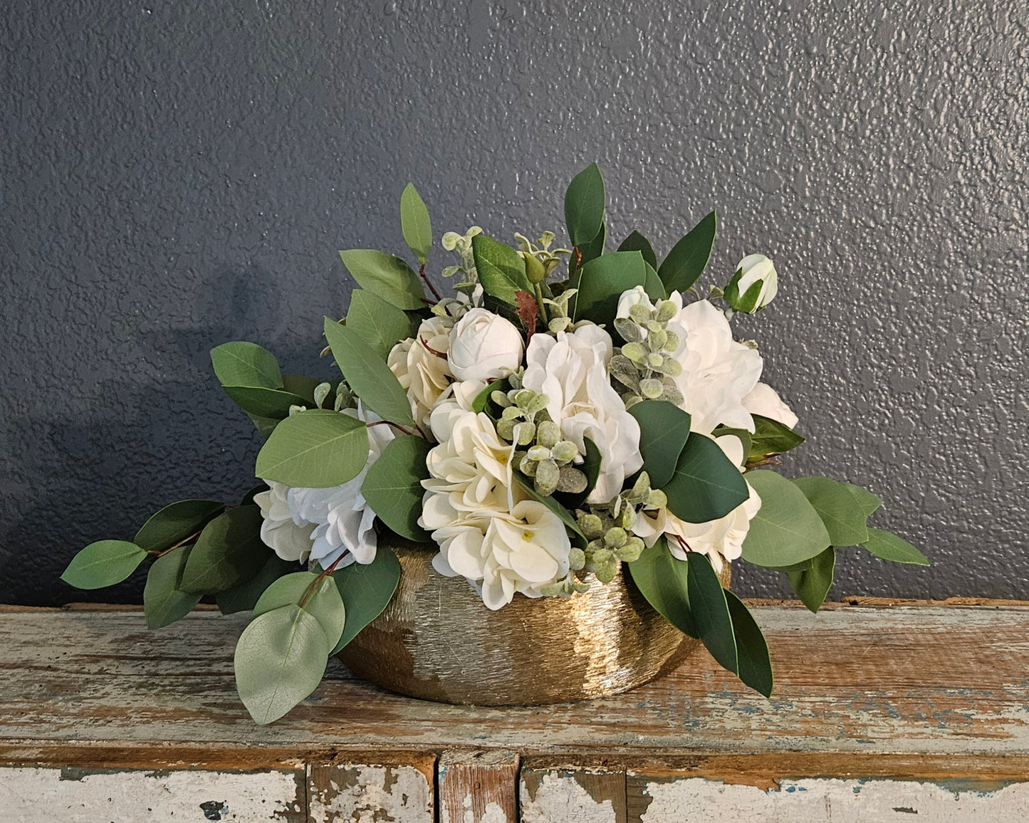 Real Touch Centerpiece with Eucalyptus and Hydrangeas