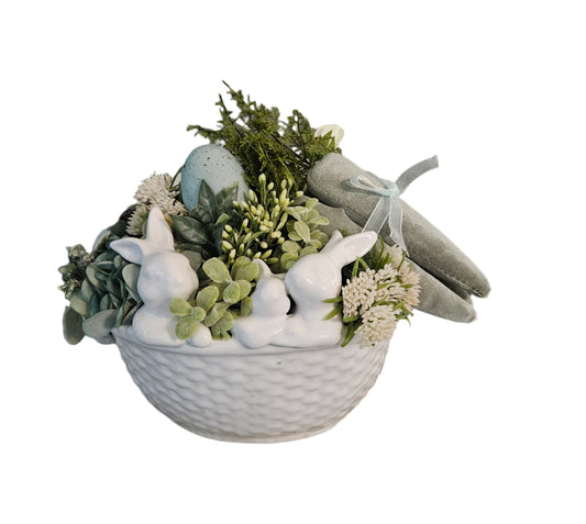 Spring Arrangement in Ceramic Bunny Basket