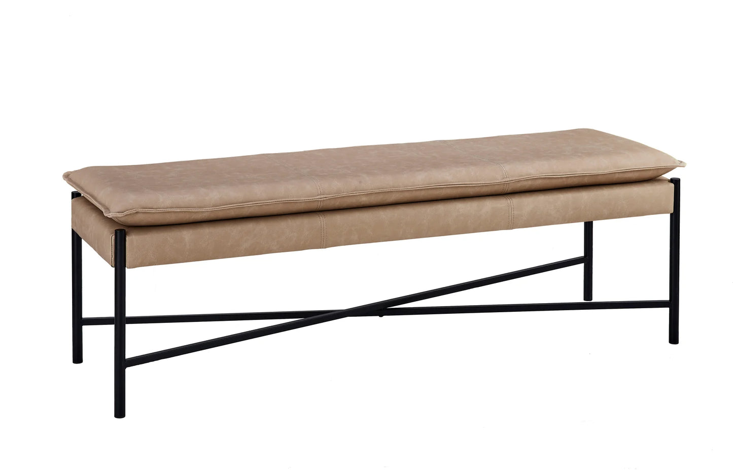 Micah Leather Bench, Mushroom