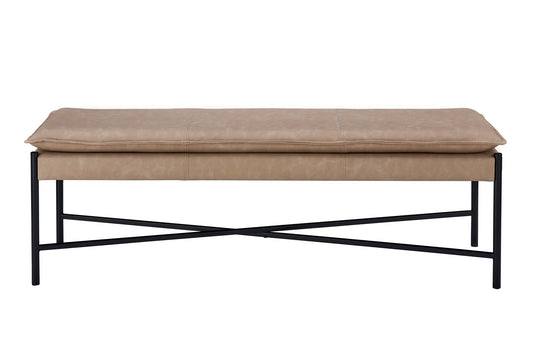 Micah Leather Bench, Mushroom