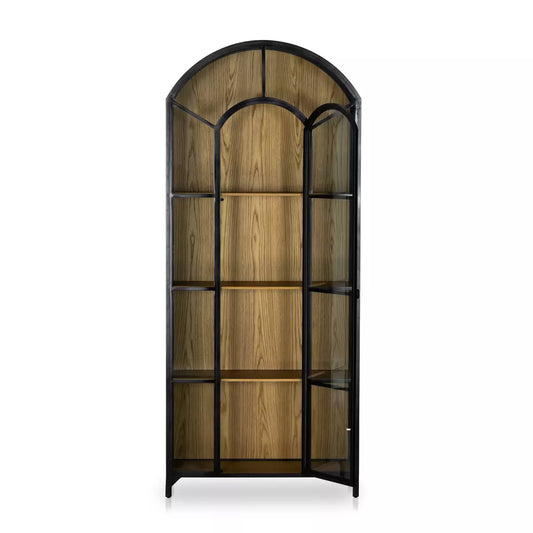 Belaire Iron Arched Cabinet, Black and Wood