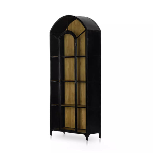 Belaire Iron Arched Cabinet, Black and Wood