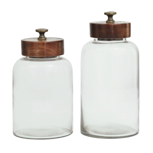 Clear Glass Canisters w/ Lids, Set of 2