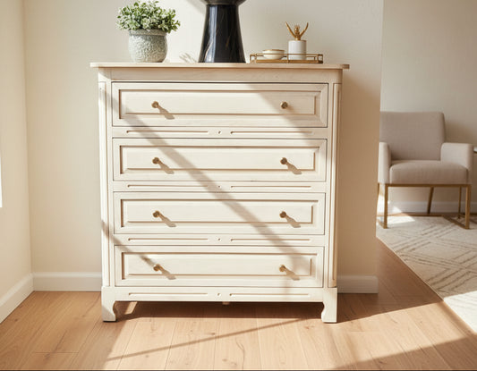 Wooden cabinet with decorative elements in a room setting