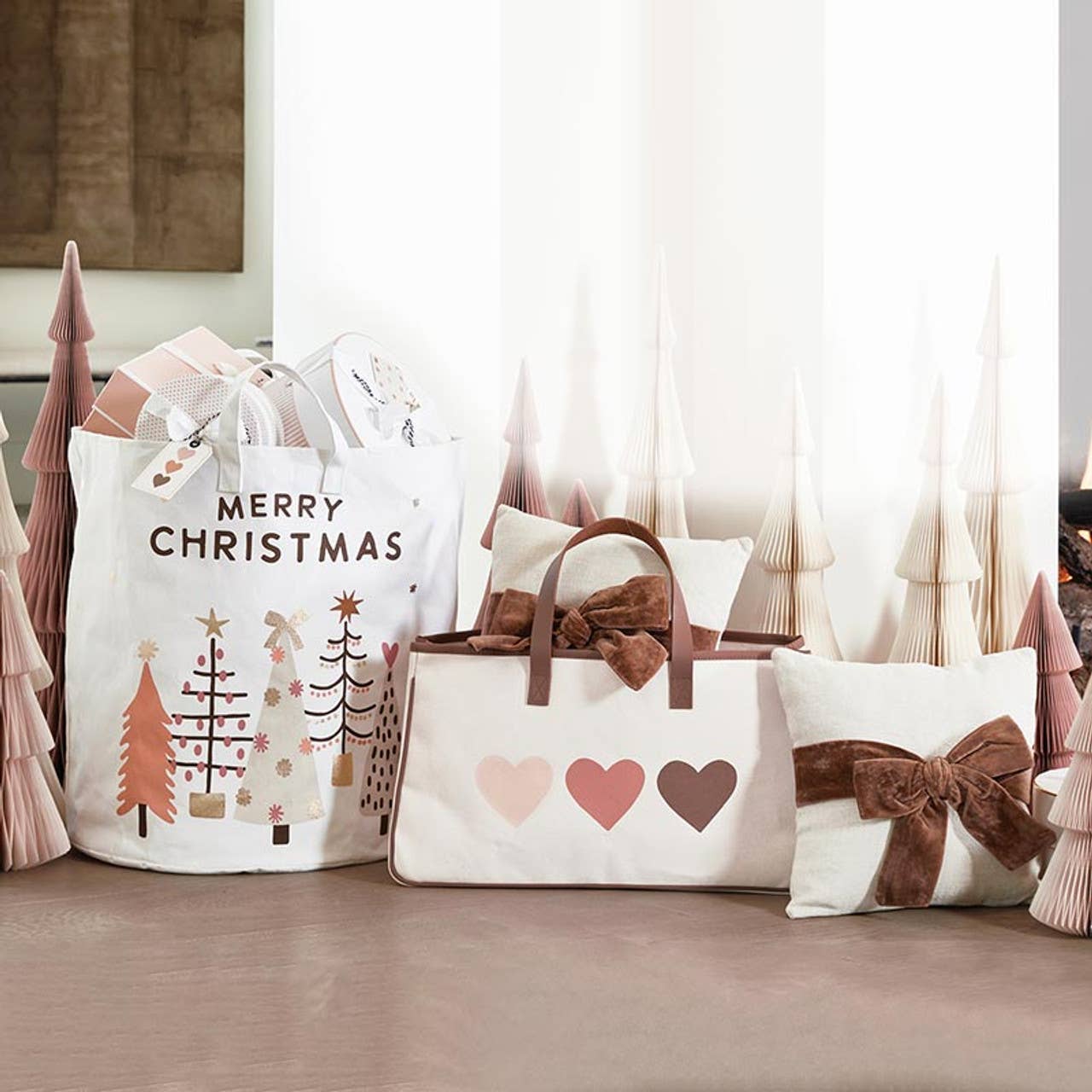 Large Canvas Storage Tote, Blush Trees