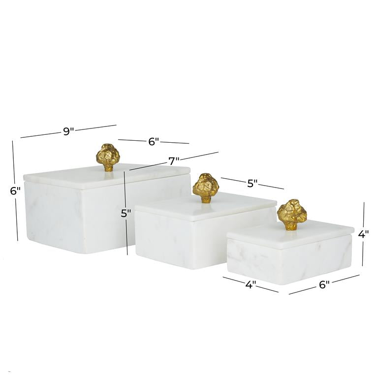 Set of 3 White Marble Boxes