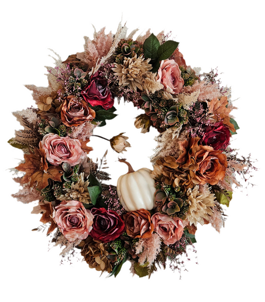 Dried Look Roses Fall Wreath