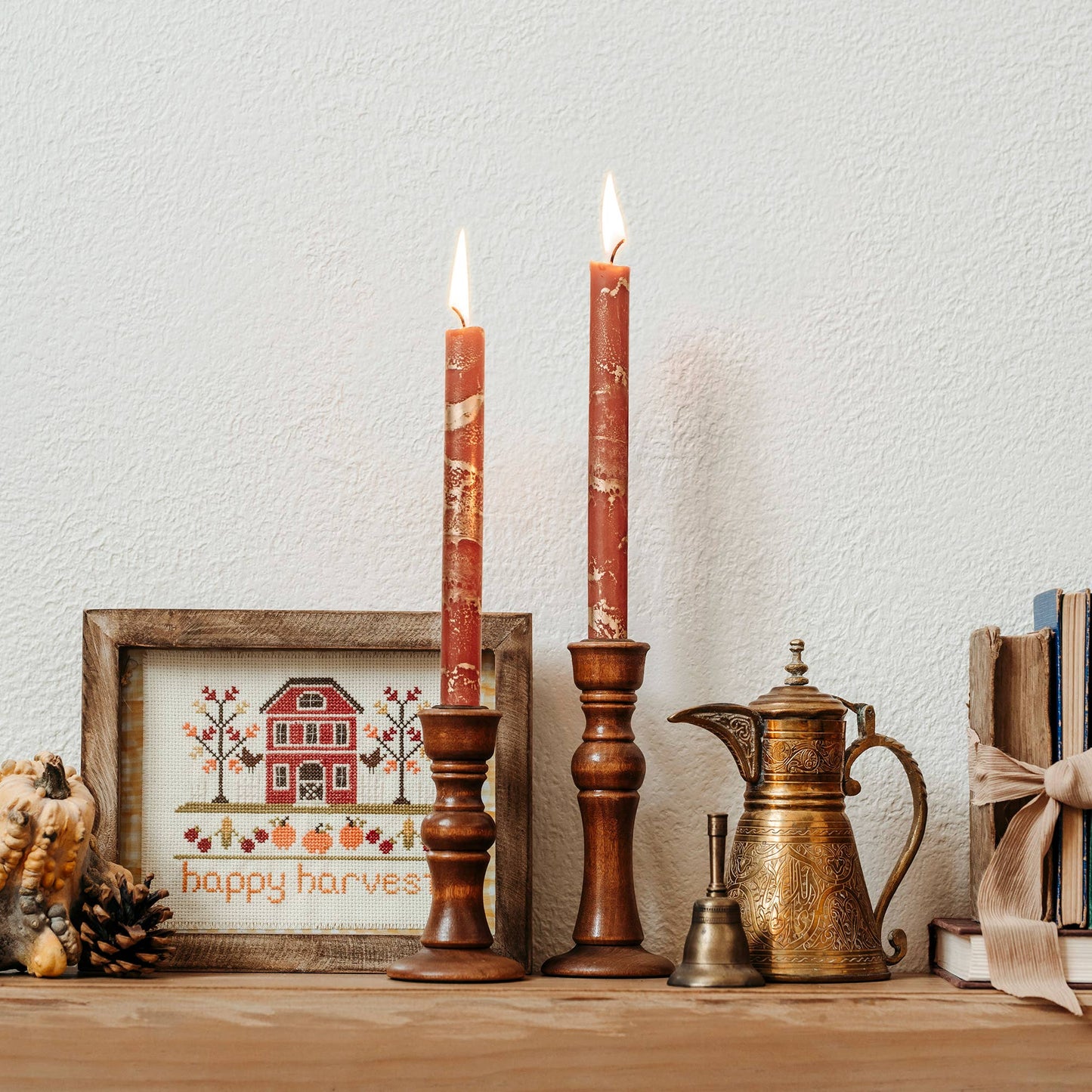 12" Terra Cotta w/ Gold Taper Candles (Pack of 2)