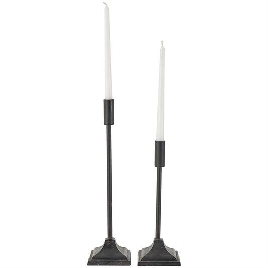 Set of 2 Black Metal Turned Candle Holder w/ Tapered Bases