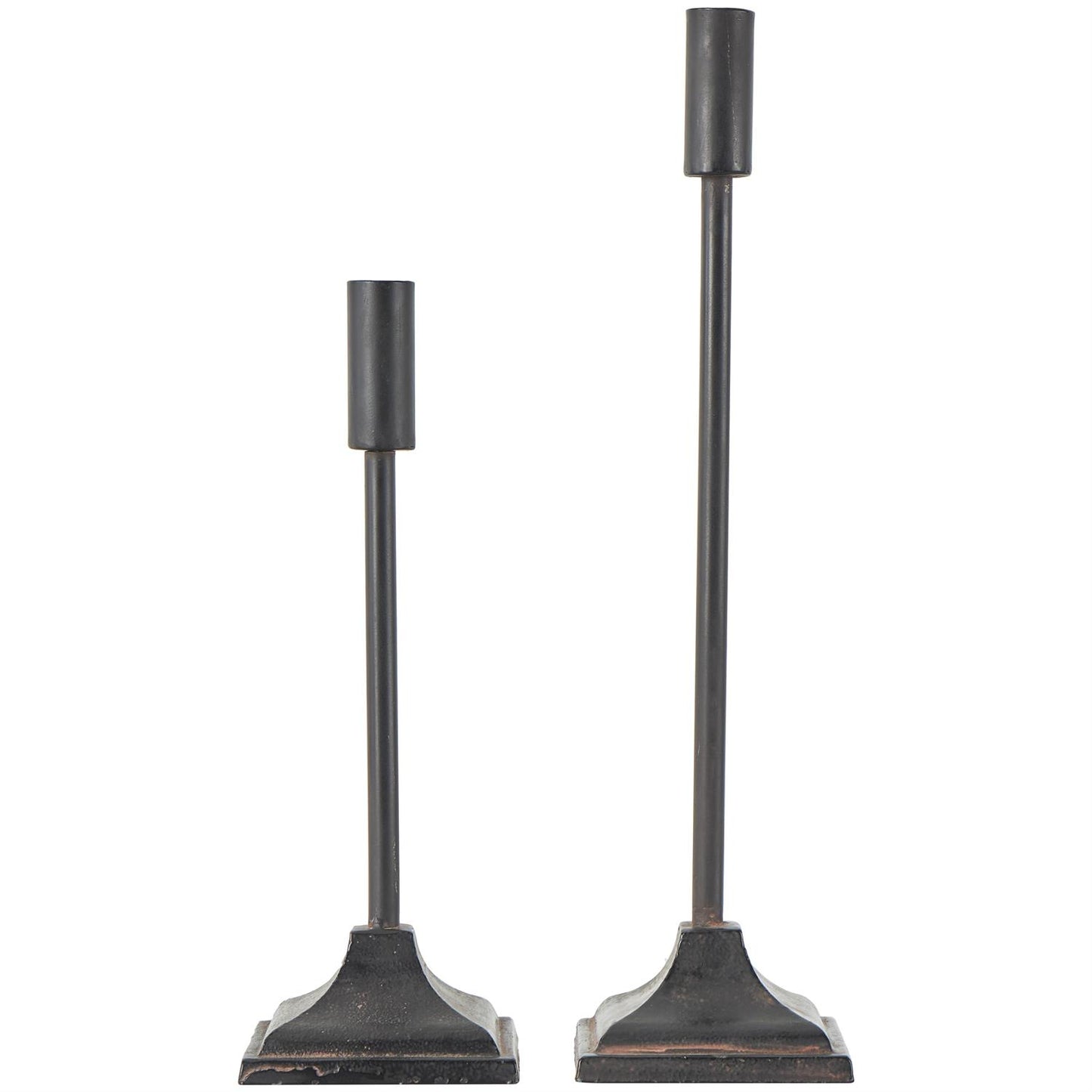 Set of 2 Black Metal Turned Candle Holder w/ Tapered Bases