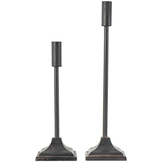 Set of 2 Black Metal Turned Candle Holder w/ Tapered Bases