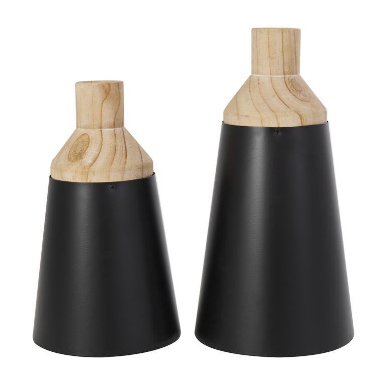 Black Wood Triangular Colorblock Vase (Various Sizes)