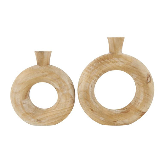 Brown Wood Circular Cutout Vase (Various Sizes)