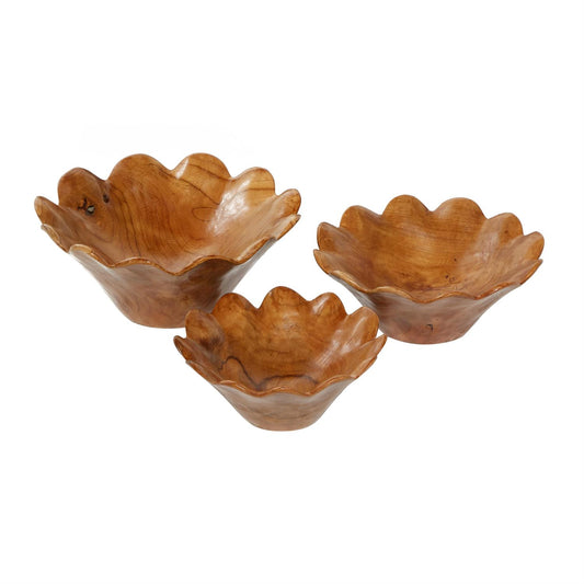 Teak Wood Floral Bowls (Various Sizes)