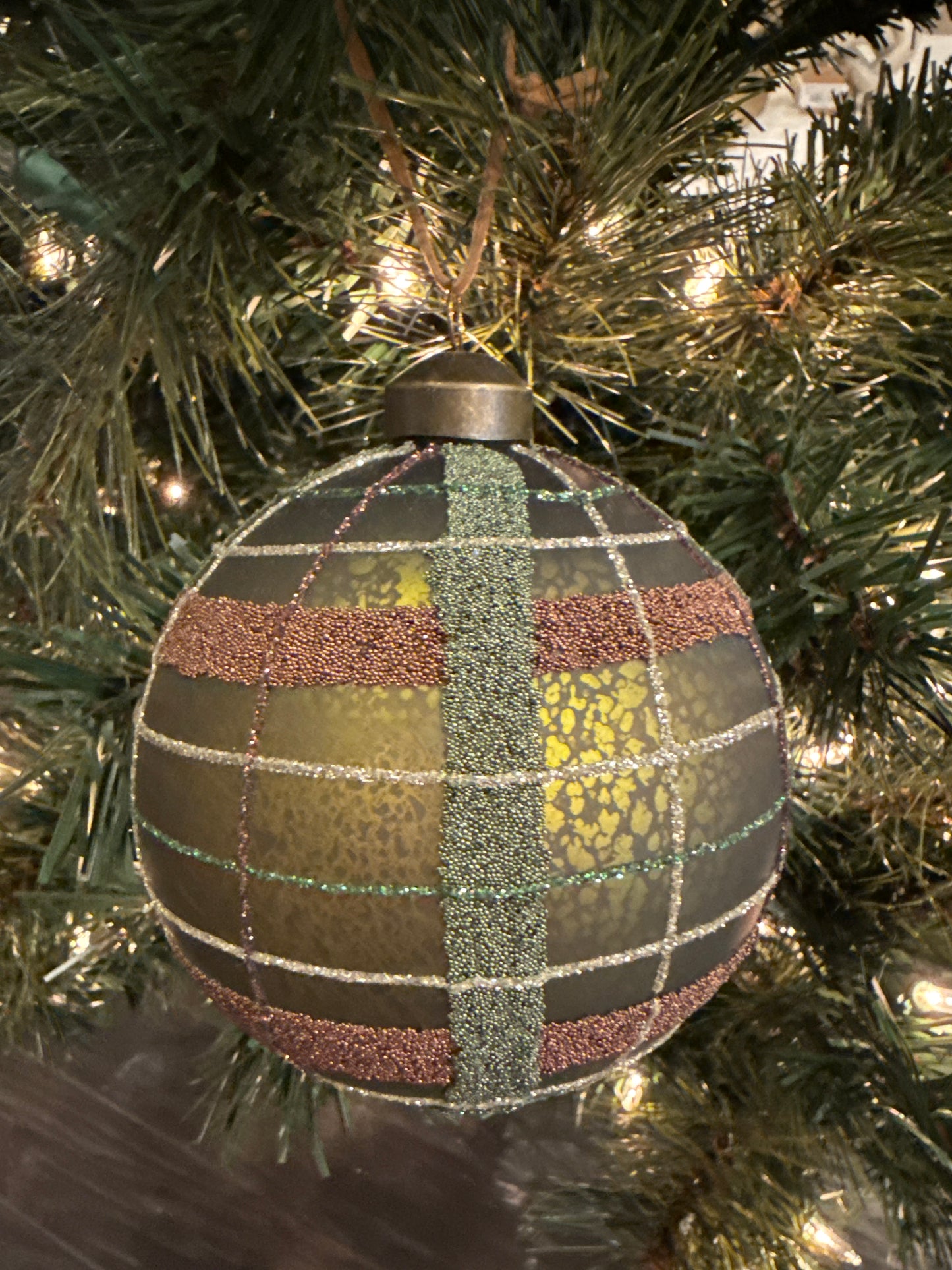 4" Glass Matte Plaid Ball Ornament (Various Colors)