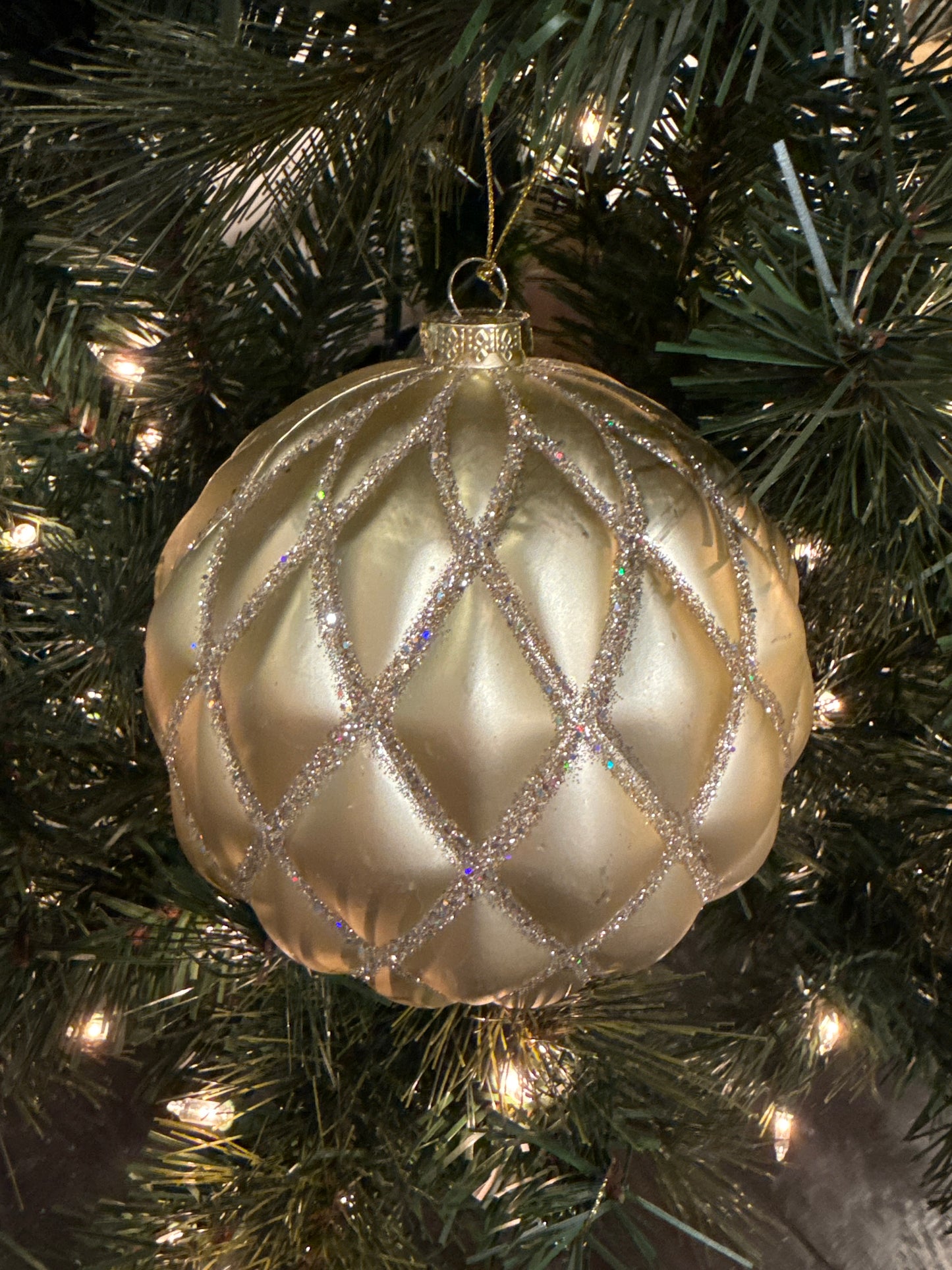 150mm Matte Glitter Net Ball Ornament, Champagne Gold