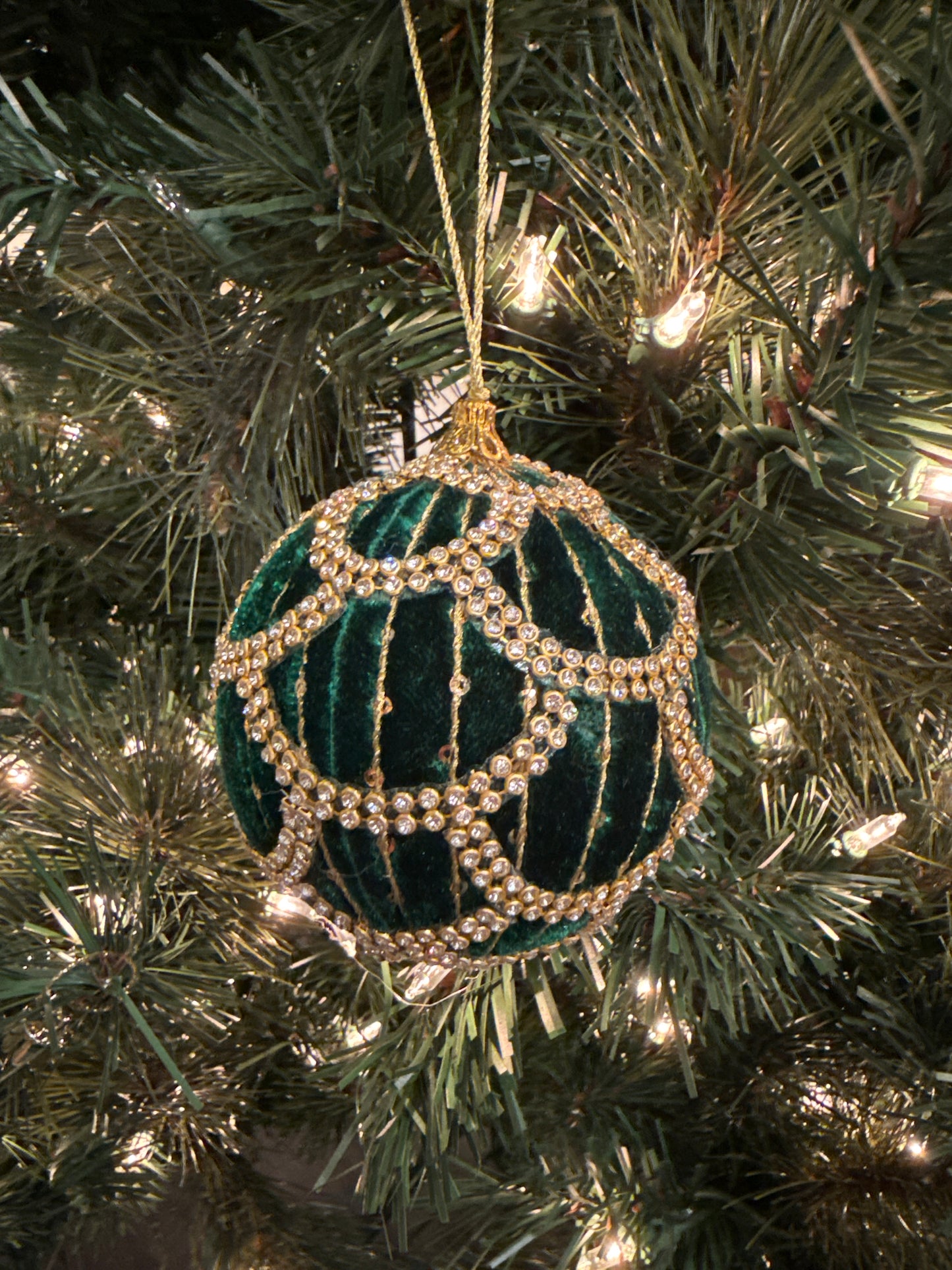 Jeweled Green Velvet Ball Ornament