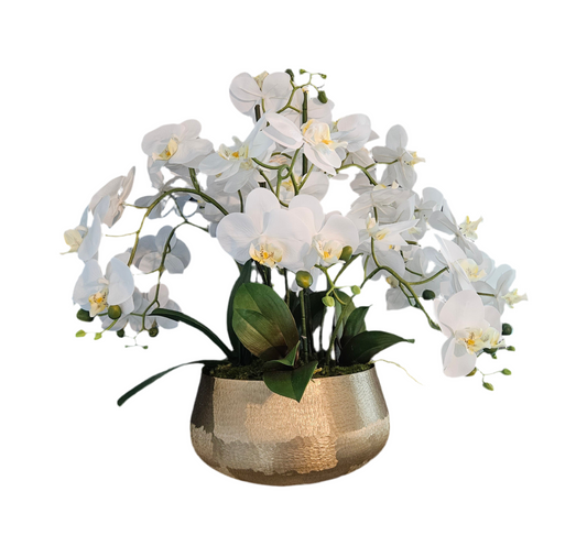 Orchid Centerpiece in Textured Gold Bowl