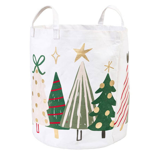 Large Canvas Storage Tote, Assorted Christmas Trees