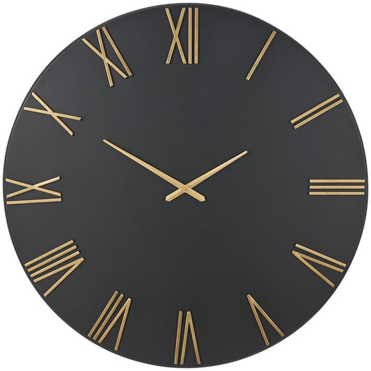 Black Metal Wall Clock with Gold Accents