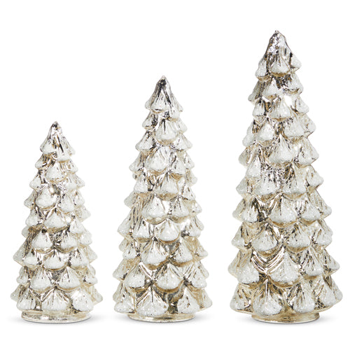 Snowy Mercury Glass Lighted Tree, Silver (Various Sizes)