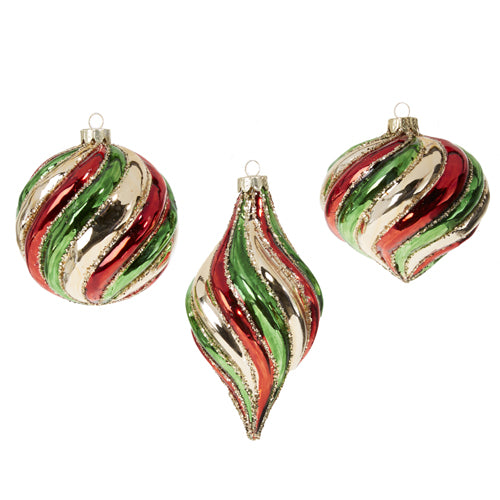 Swirl Ornament, Red/Green/Gold (Various Styles)