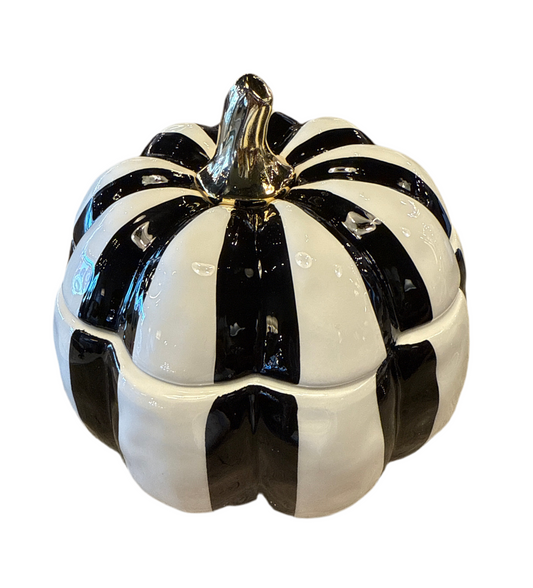 Black & White Striped Pumpkin with Gold Stem