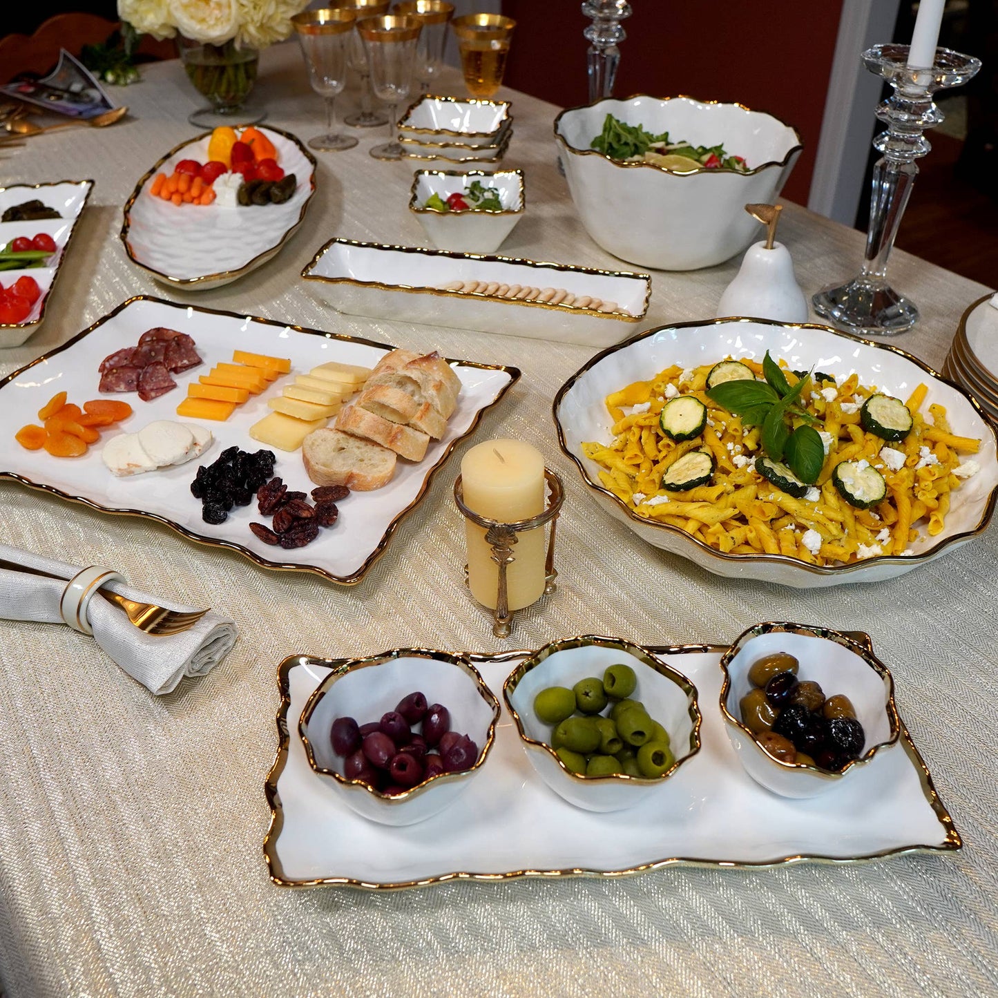 Regency Gold & White Tray w/ Bowls